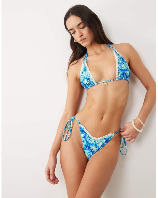 Kulani Kinis Blue Tidal Glow Tieside Cheeky Bikini Bottom
