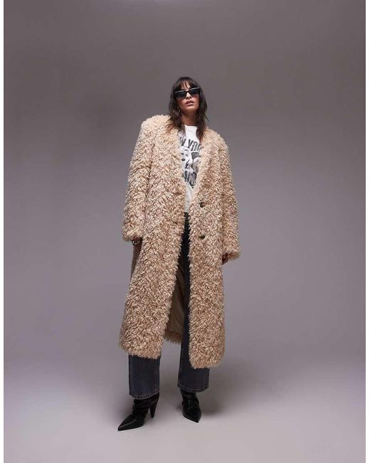 TOPSHOP Lange Jas Van Imitatiebont Zonder Kraag in het Gray