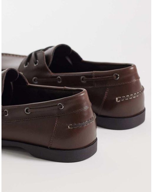 Mango Brown 100% Leather Lace Up Loafers With Contrast Stitch for men