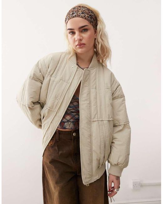 Bomber Oversize Color Écru Con Logo di Collusion in Natural