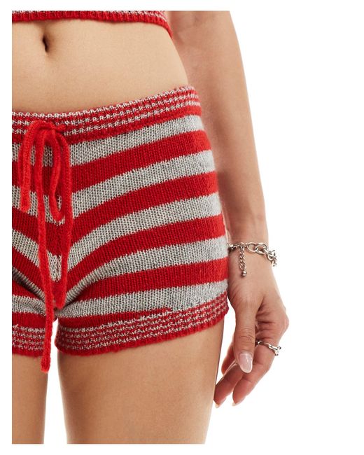 Motel Red Bold Stripe Micro Knitted Shorts