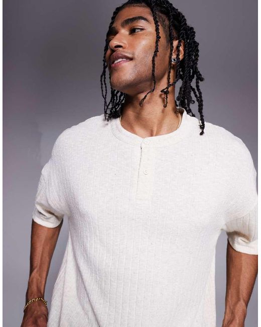 Camicia Oversize Squadrata Color Panna Effetto Lino Con Collo Serafino di ASOS in Gray da Uomo