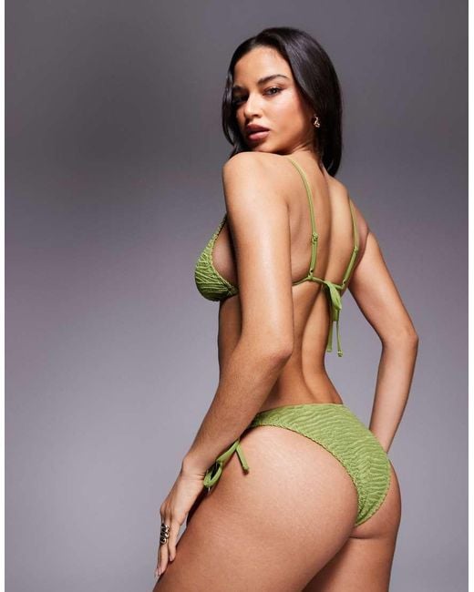ASOS Green Laurie Textured Tie Side Bikini Bottom With Chain Link Detail
