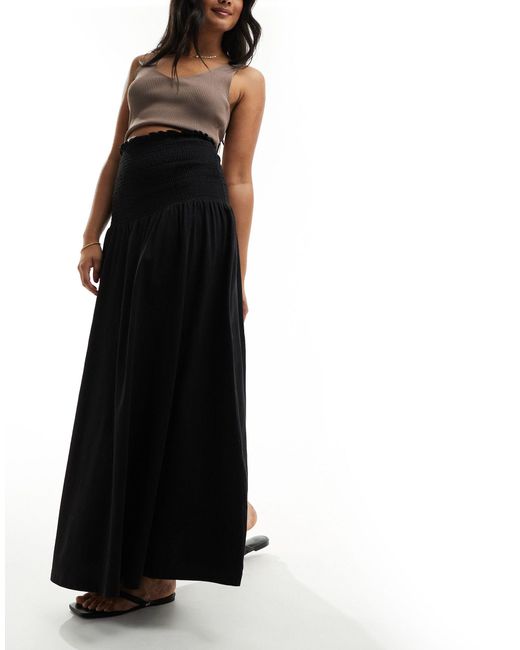 ASOS Black Shirred Waist Low Rise Maxi Skirt