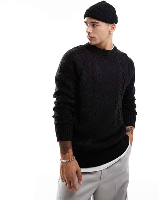 Brave Soul Chunky Cable Knit Jumper in Black for Men Lyst UK