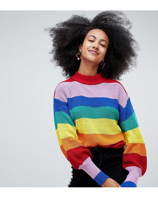 Monki Multicolor Crew Neck Rainbow Sweater