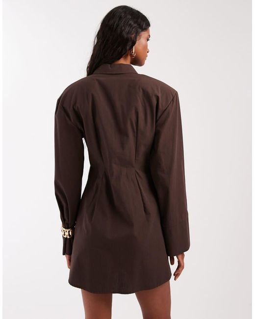 ASOS Brown Cinched Shoulder Pad Shirt Mini Dress