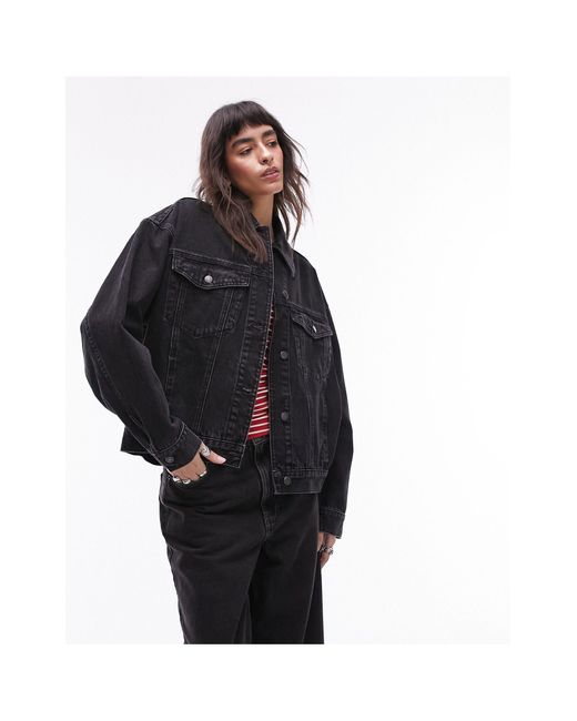 TOPSHOP Oversized Denim Jacket in Black | Lyst