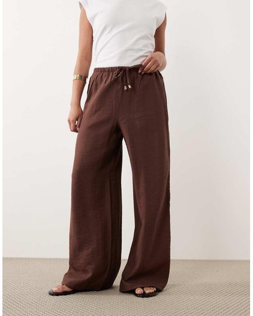 New Look Brown Crinkle Wide Leg Trousers