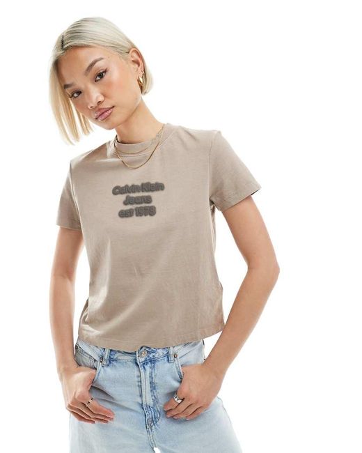 Calvin Klein Gray Puff Logo Baby T-Shirt