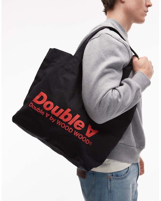 DOUBLE A by WOOD WOOD Black Conner Italic Tote Bag for men