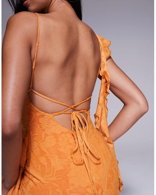 ASOS Blue Devore Ruffle Strappy Back Maxi Dress