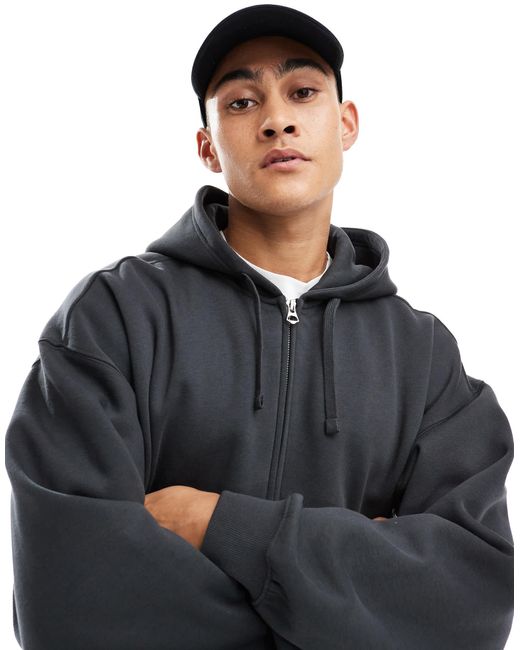 Sweat à capuche zippé coupe carrée - délavé Weekday pour homme en coloris Gray