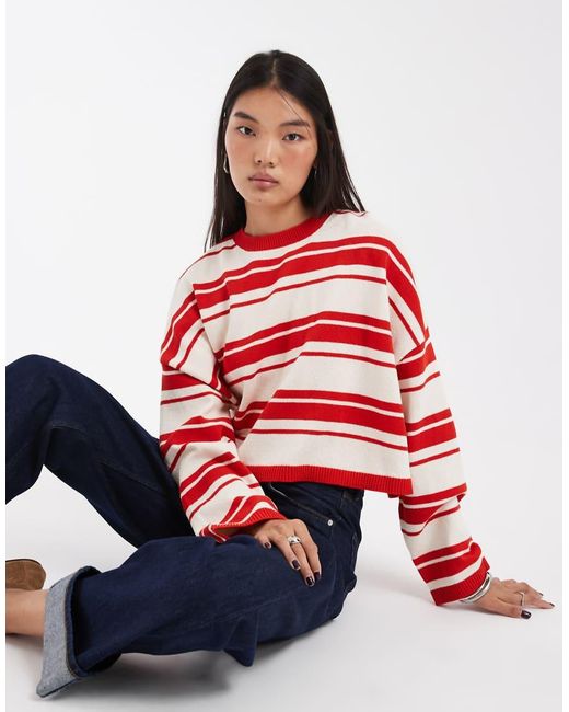 & Other Stories Red Cropped Oversized Cotton Jumper