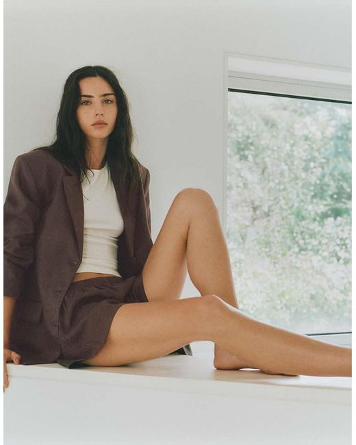 Pull&Bear 100% Linnen Getailleerde Blazer in het Gray