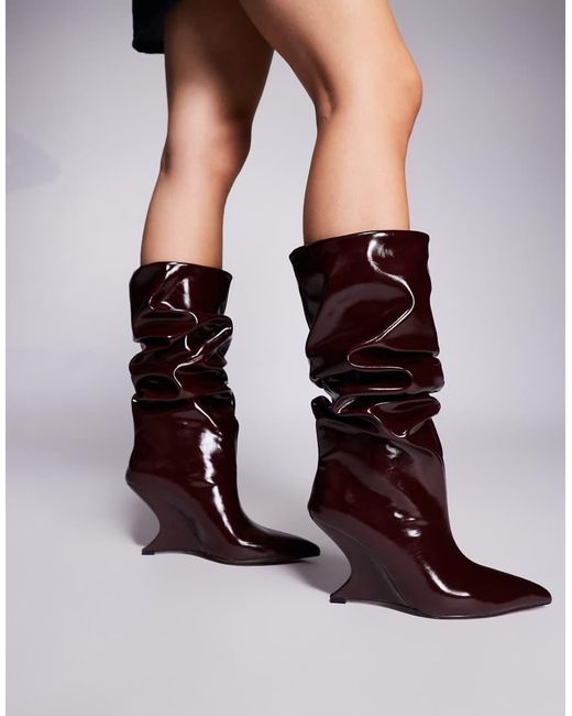 ASOS Cheryl Wedge Slouch Knee Boots in Red | Lyst UK