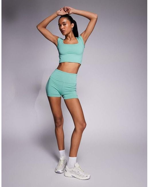 4505 Green Active Square Neck Cap Sleeve Top