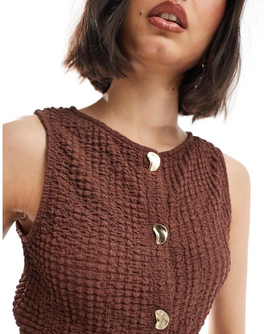 ASOS White Textured Button Through Top With Gold Hardware Buttons