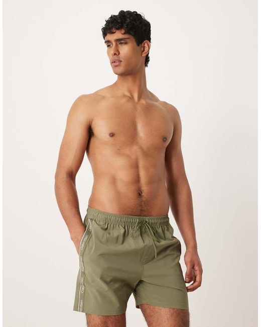 Calvin Klein Green Taped Drawstring Swim Shorts for men