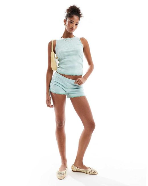 Cotton On Blue Striped Rib Ruffle Cami Sleep Top