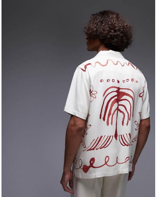 Camisa Color Crudo De Corte Holgado Y Manga Corta Con Diseño Estampado De -Neutro Topman de hombre de color Gray