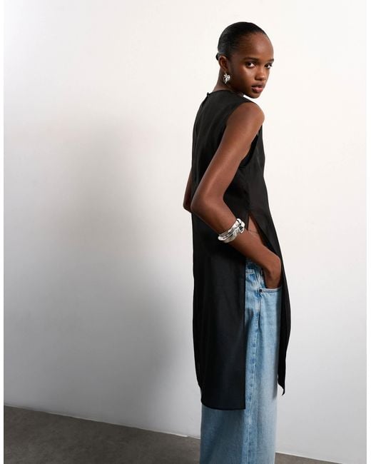 TOPSHOP Black Longline Sheer Organza Tunic
