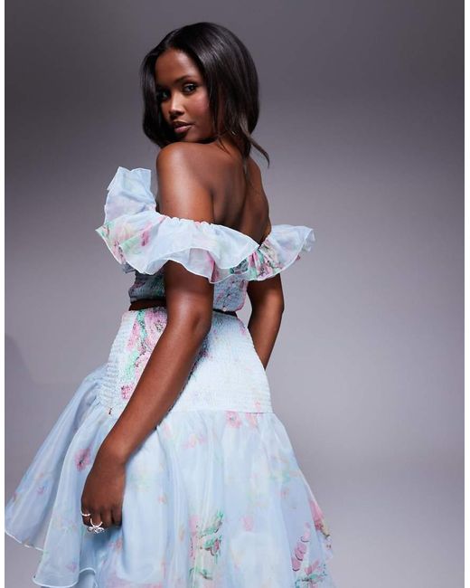 ASOS Blue Co-Ord Shirred Cupped Cropped Top With Ruffle Detail