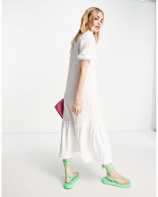 River Island White Textured Button Smock Midi Dress