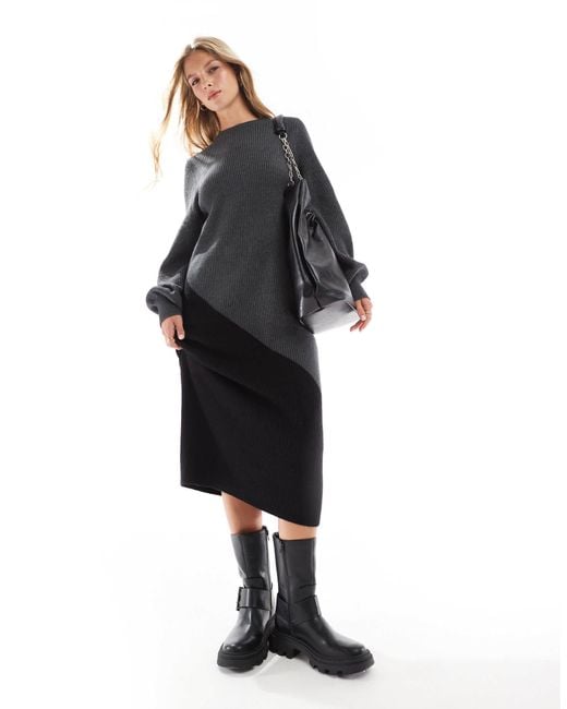 Object Gray Colourblock Knitted Maxi Dress