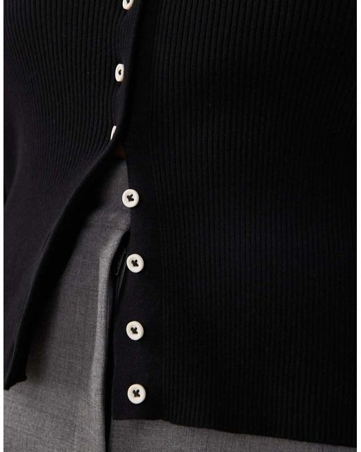 ASOS Black Asos Design Curve Cotton Blend Wide Scoop Cardigan With Contrast Buttons