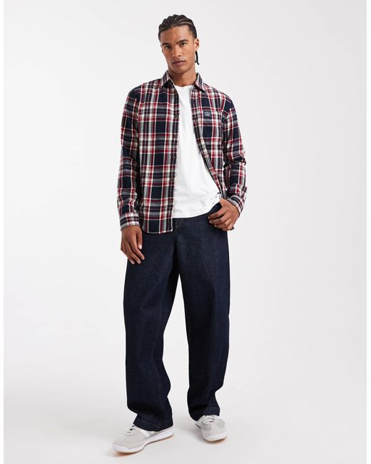 Superdry – langärmliges holzfällerhemd aus baumwolle in Red für Herren