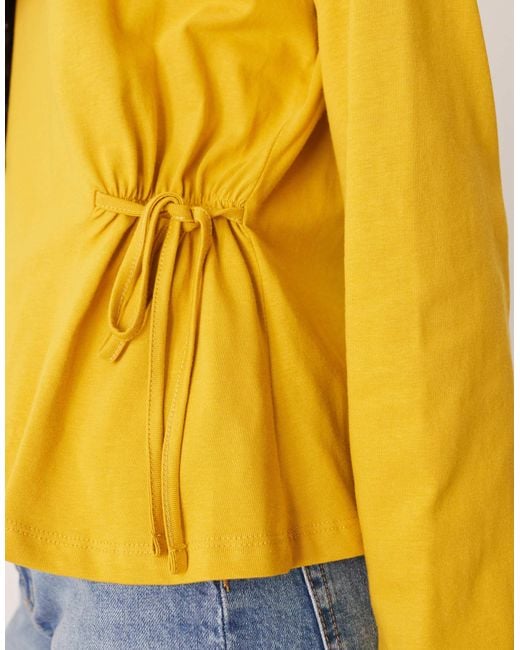 ASOS Yellow Cinched Tie Side Long Sleeve Top