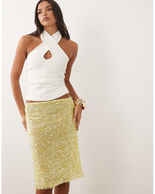 ASOS Natural Sequin Midi Skirt