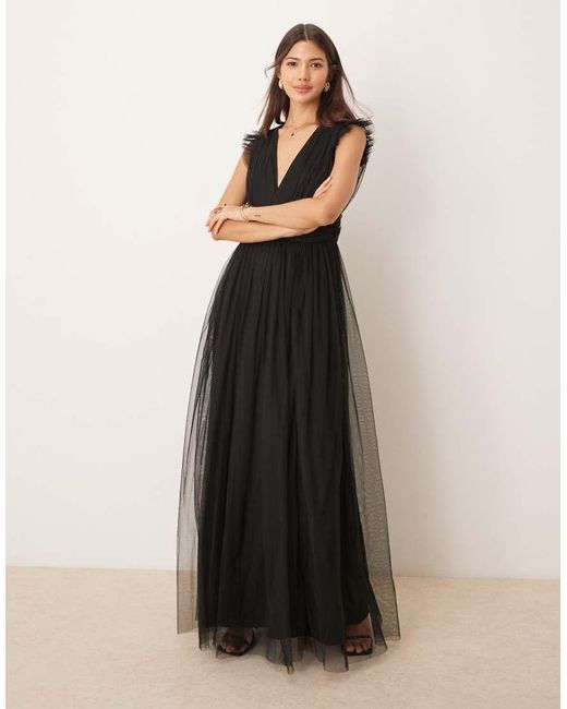 ANAYA Natural Deep V-Neck Bridesmaid Maxi Dress
