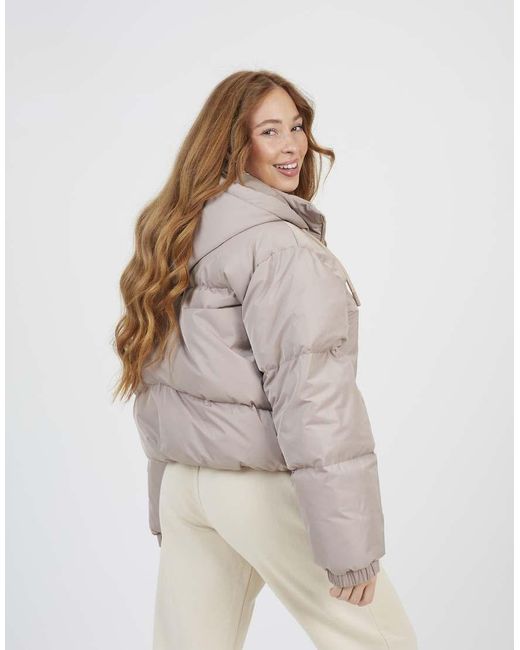 Brave Soul Natural Oversized Hooded Short Puffer Jacket
