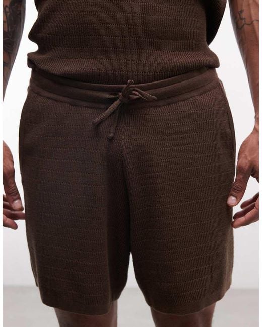 ASOS Brown Knitted Airtex Shorts for men