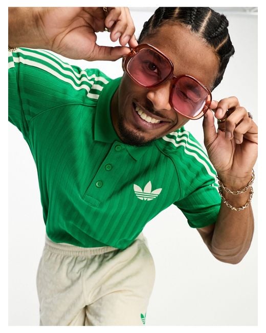 Adidas Originals – adicolor 70s – kurzärmliges, gestreiftes polohemd in Green für Herren