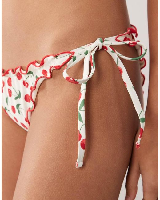 Accessorize White Cherry Print Bikini Bottom With Contrast Trim