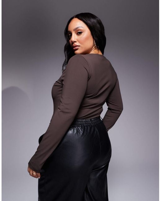 ASOS Gray Asos Design Curve Premium Sculpting Square Neck Long Sleeve Bodysuit