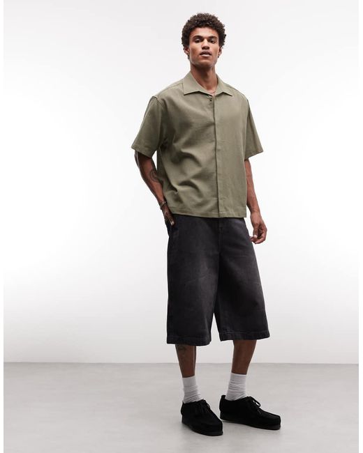ASOS Green Oversized Khaki Shirt With Revere Collar And Concealed Placket for men