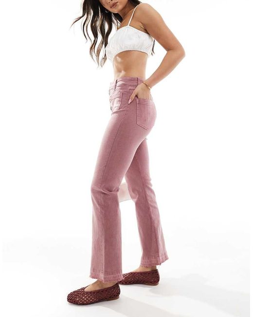 Bershka Red Button Detail Straight Leg Jeans