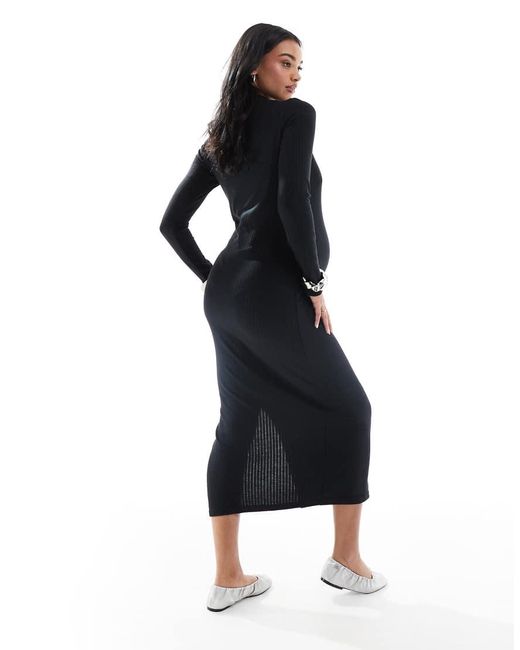 Mama.licious Blue Mamalicious Maternity Soft High Neck Ribbed Long Sleeved Midi Dress