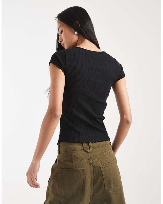 New Look Black Lettuce Edge Babylock Tee