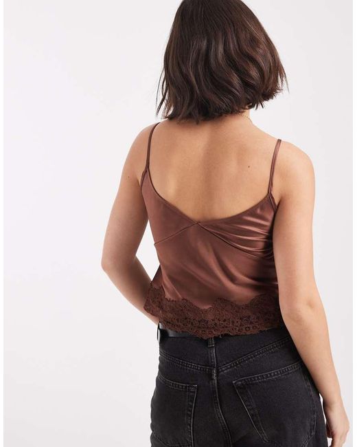 ASOS Brown Lace Trim Detail Satin Cami