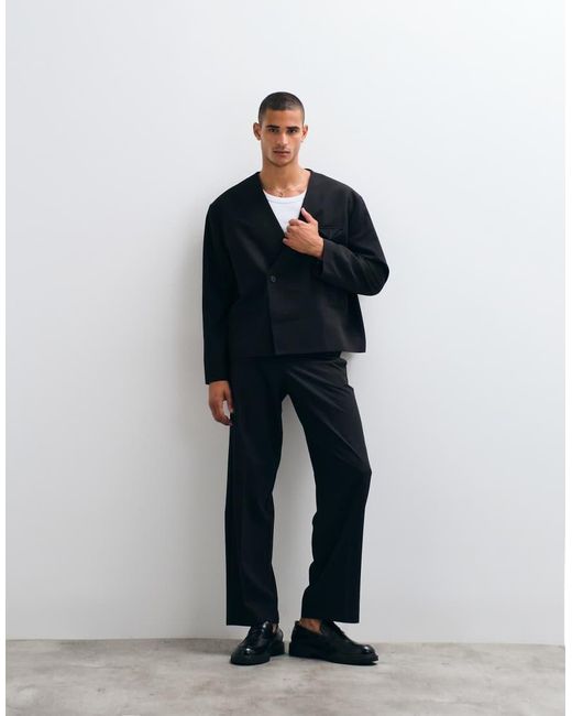 ASOS Blue Boxy Collarless Suit Jacket for men