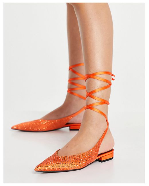 ASOS Orange Lucent Pointed Tie Leg Ballet Flats