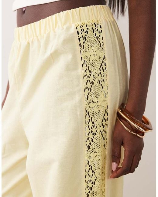 ASOS Natural Linen Blend Lace Side Pants