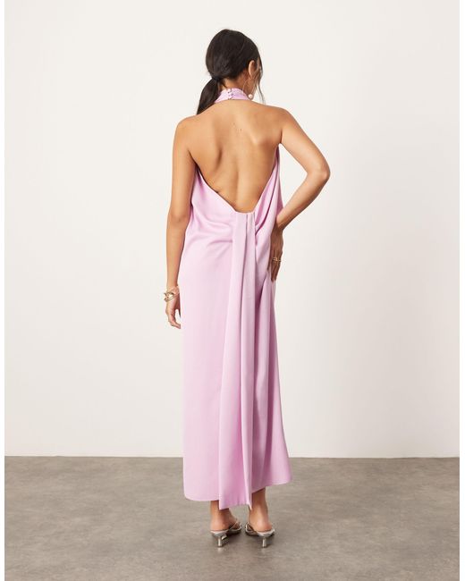 ASOS Pink Halterneck Midi Dress With Drape Detail