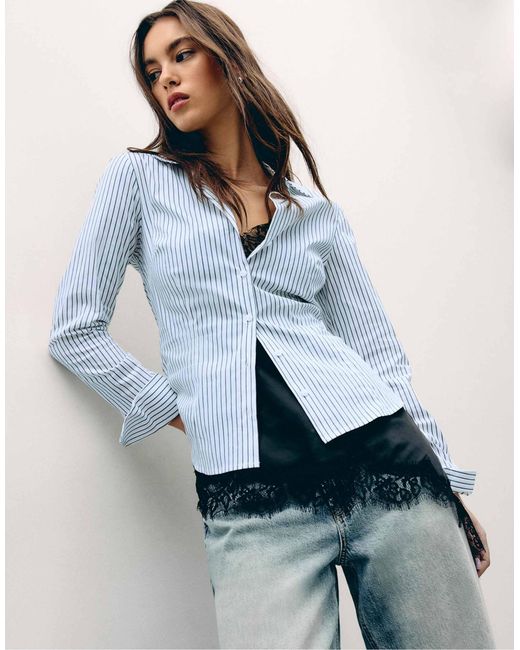 Stradivarius Blue – basic – tailliertes hemd