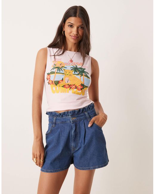 ASOS Blue High Rise Pleated Denim Short With Paperbag Waist